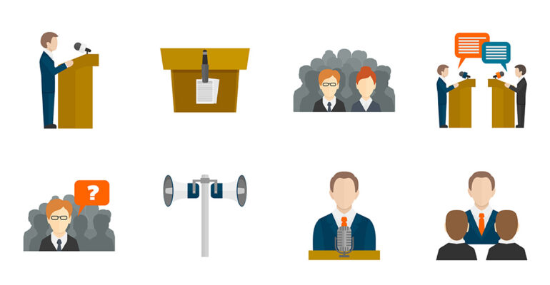 Public,Speaking,Icons,Set,With,Business,Presentation,Politician,Conference,Isolated